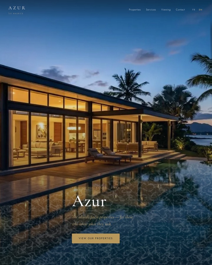 La démo Azur — une agence immobilière de prestige à Maurice