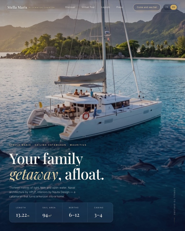 La démo Stella Maris — un catamaran de charter qui réserve ses propres sorties